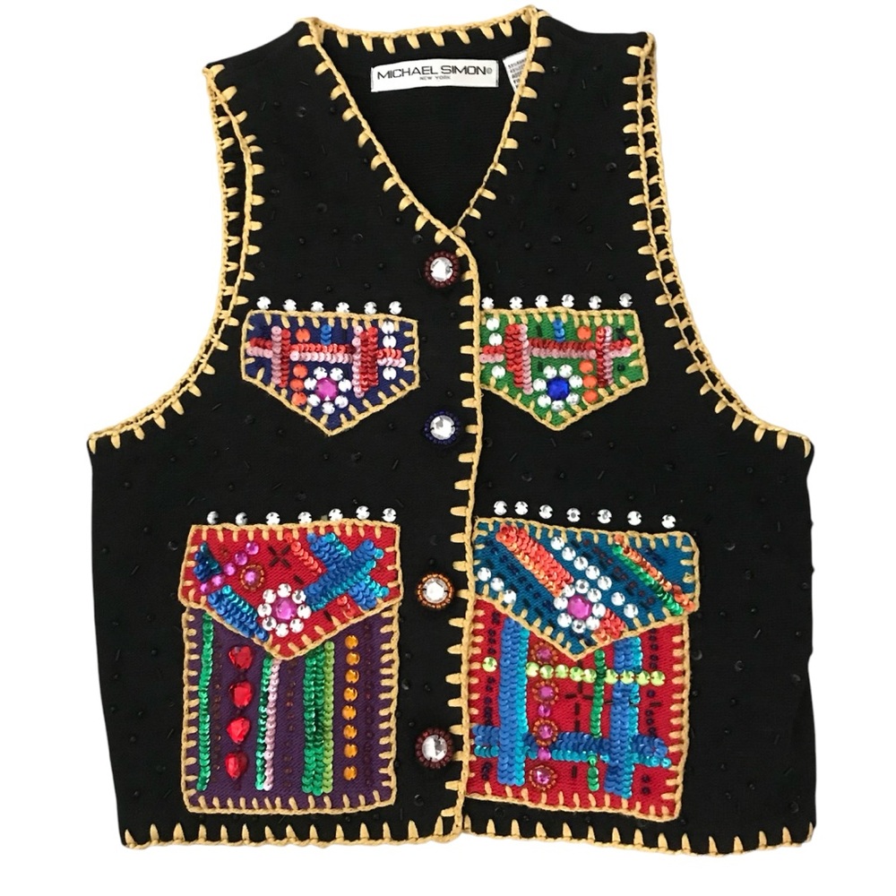 Vintage 1990s MICHAEL SIMON Sweater Wearable art Vest
